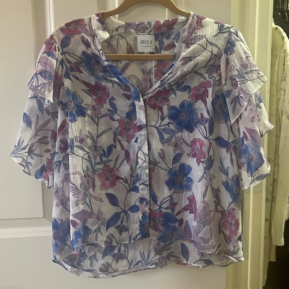 Misa Los Angeles Tops - Misa Los Angeles Purple and Blue Floral Blouse